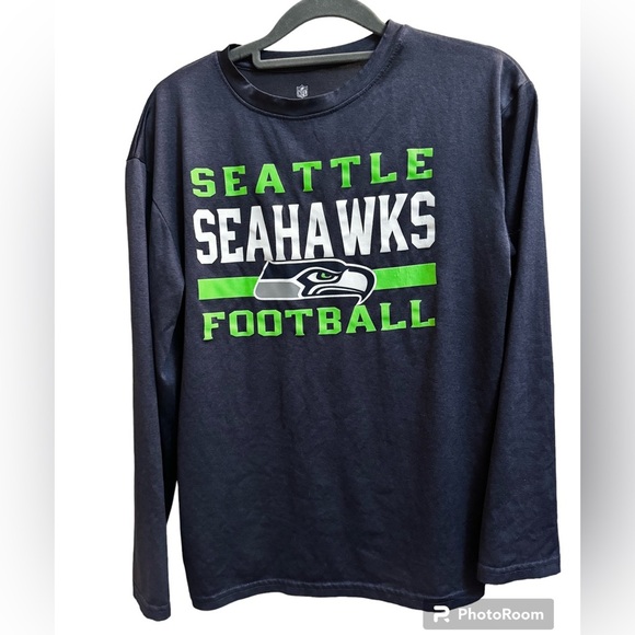 NFL SEATTLE SEAHAWKS LONG SLEEVE Performance shirt Blue Grn 14/16 Boys Hawks EUC - Picture 1 of 7